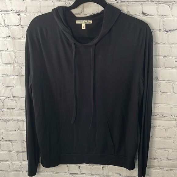 🖤👚 Express Black Hooded Crop Top - Size Extra Small - Picture 1 of 4
